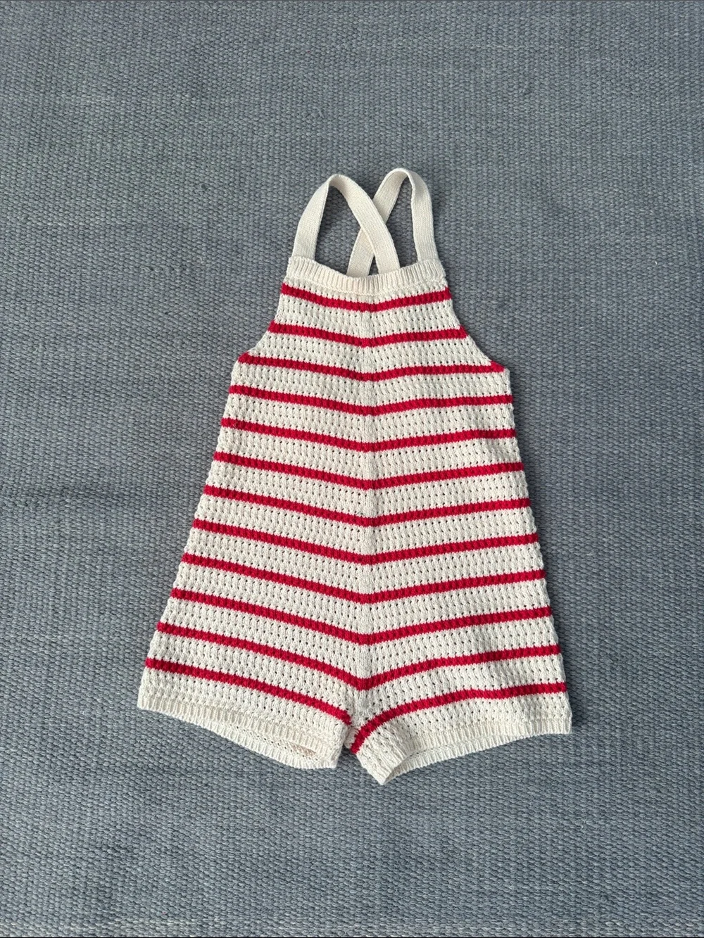 Zara Cream and Red Striped Crochet Kids One-Piece